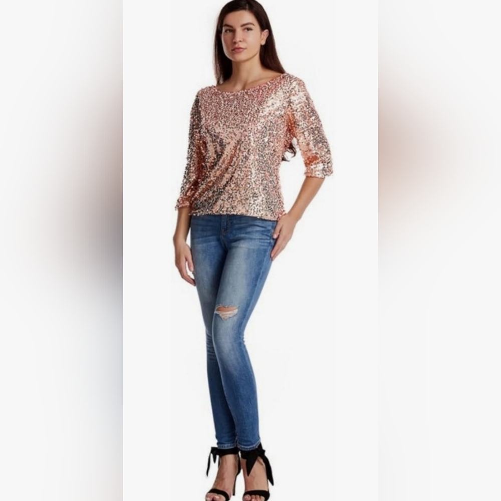 Woman's Sparkle Glitter Party Sequin Blouse Costume Cocktail Glitzy Night Out